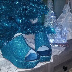 Turquiose Sparkle Wedge Holiday Sandals